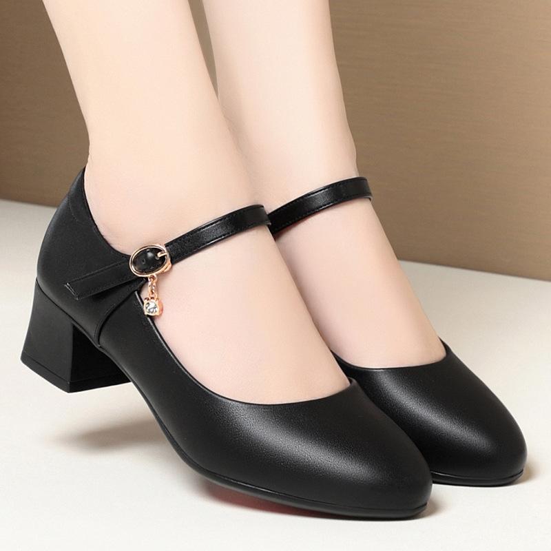 One-word buckle work shoes women's white leather shoes nurse professional single shoes soft sole comfortable women's shoes are not tired