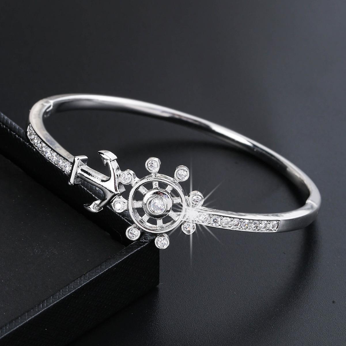 

Новый модный креативный якорь в форме лодки, индивидуальный дизайн, простой глянцевый браслет с микроинкрустацией из циркона на каждый день серебряный