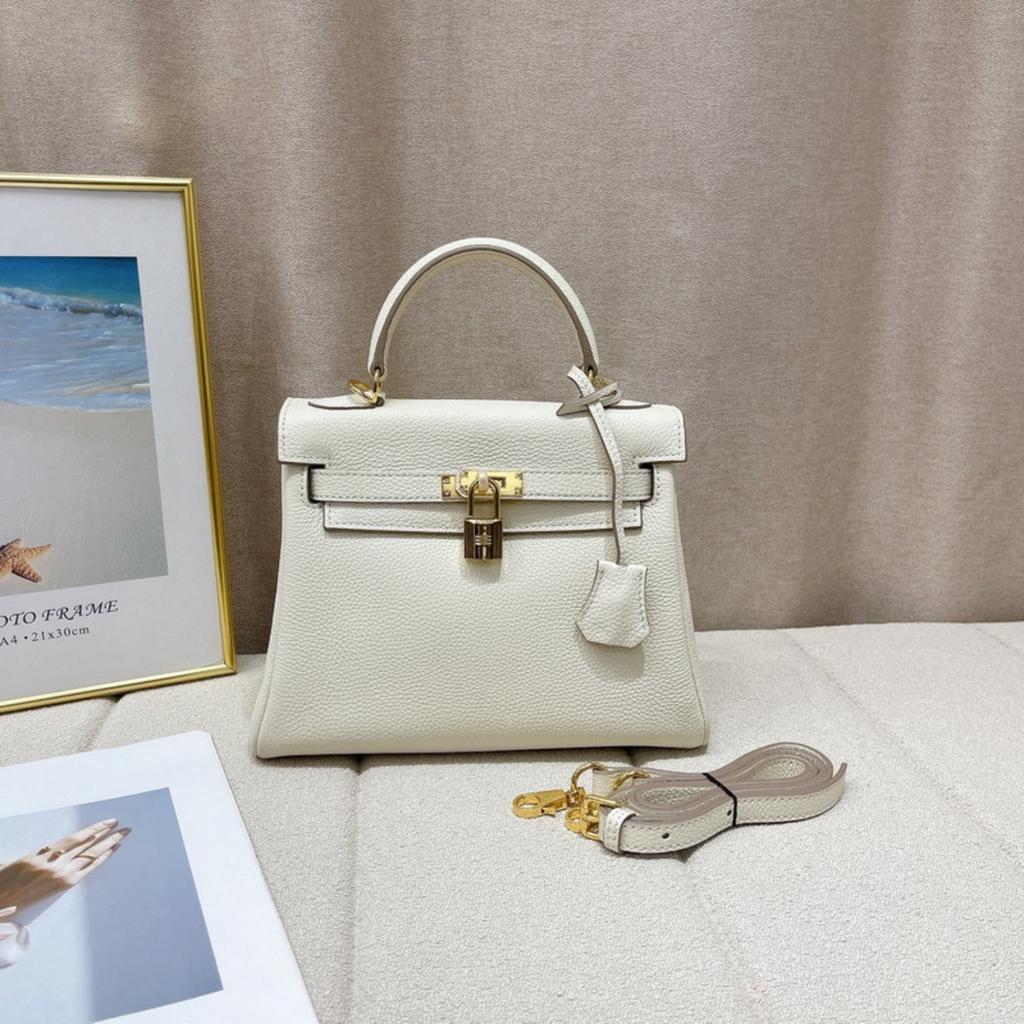 2026 new first-layer cowhide soft leather fine lychee pattern leather inner seam Kelly bag genuine leather women's bag portable messenger bag