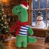Green Red Plush Figurine Cute Christmas Dinosaur Doll Mini Stuffed Dino Toy with Santa Hat Decorative Accent for Windows & Scarf Soft Animal Holiday