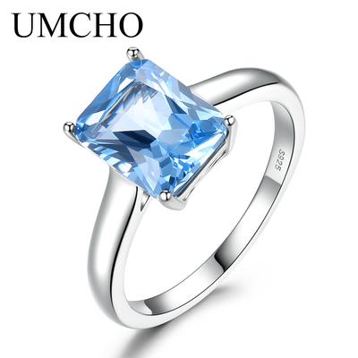 Luxury Created Aquamarine Gemstone Rings for Women Solid 925 Sterling Silver Wedding Engagement Fine Jewelry Part Gift New