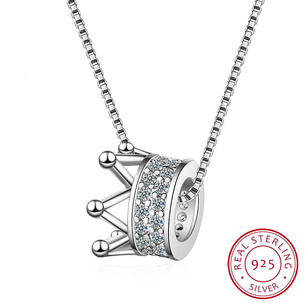 

Ожерелье с короной из стерлингового серебра 925 пробы с цирконием, двухцветная цепочка Queen Wind Cavicle для женщин S-n311