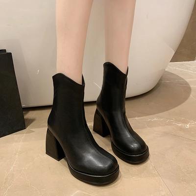 Women's Shoes Platform Back Zip Women's Boots Outdoor Ankle Boots Women Round Toe Sewing Super High Chunky Heel Shoes Women