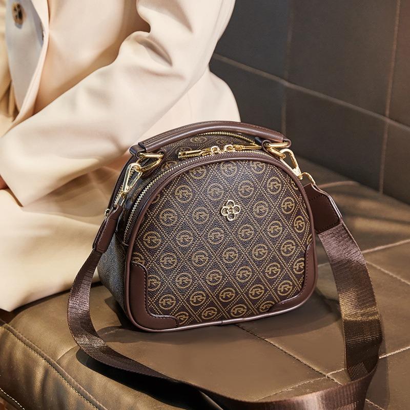 New fashion high-end printed small round bag casual women's bag retro style versatile shoulder bag