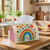 1pc Cute Cartoon Decorative Decorative Rainbow Floral Joyful Tissue Box with Storage Organizer for Home, Kitchen, Car, Spill-Resistant& Easy-Clean Des
