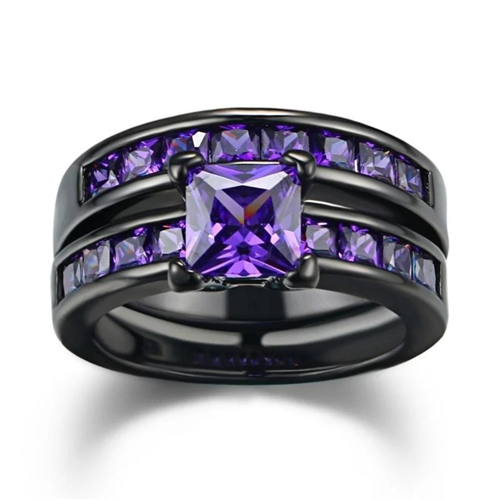 Charm Couple Rings For Women Purple Rhinestones Zircon Rings Set Men's Stainless Steel Celtic Dragon Rings Wedding Party Jewelry