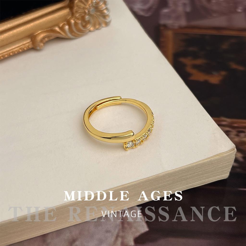 Light Geometric Staggered Zircon Ring French Index Finger Ring Opening Adjustable Jewelry