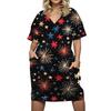 Summer Plus Size V Neck Short Sleeve Knee Pocket Gradient Print Casual Dress For Women