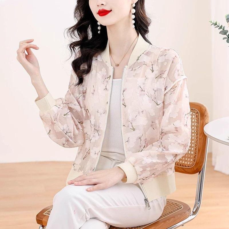 Women s Spring/Summer 2025 Plus Size Floral Chiffon Sun Protection Jacket 4XL