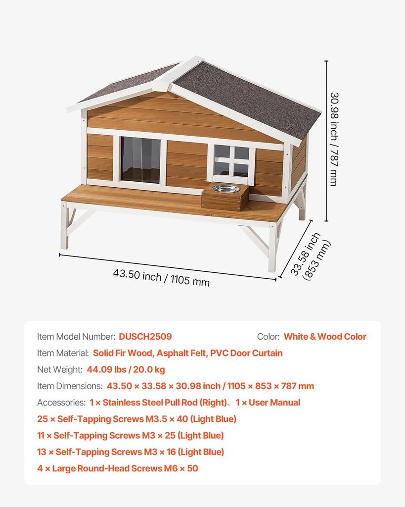 Insulated Cat House, All-Around Foam Insulation Elevated Cat Shelter, Wooden Feral Kitty Shelter with Large Platform, Waterproof Cats Condos for