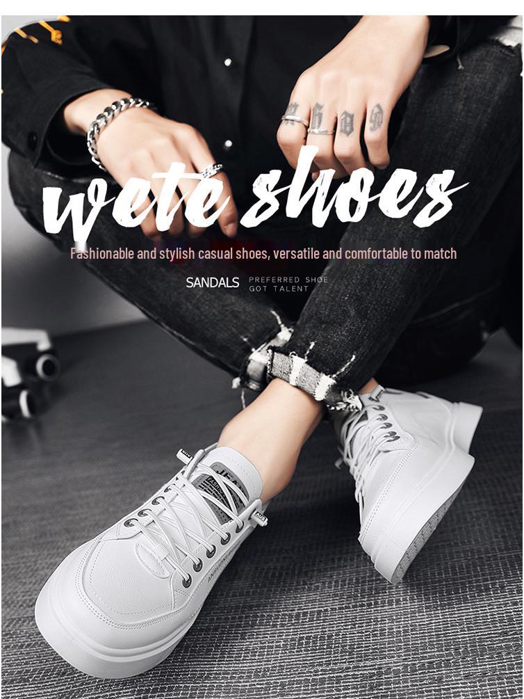 2025 Men's Trendy White Sports Sneakers - Breathable Casual Leather Shoes for Spring and Autumn