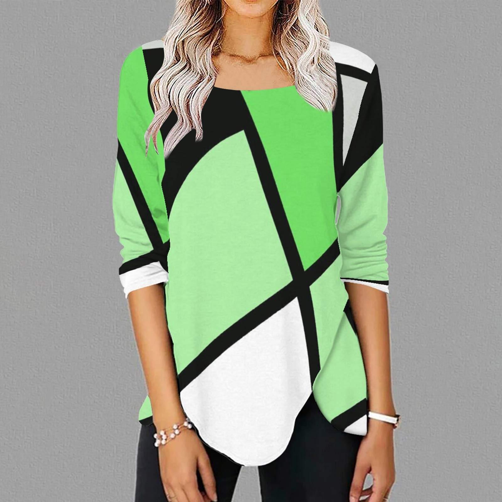 

Женская модная повседневная футболка с длинным рукавом с круглым вырезом и длинными рукавами, нерегулярный цвет, футболка с длинным рукавом с принтом, топ XXXL зелёный