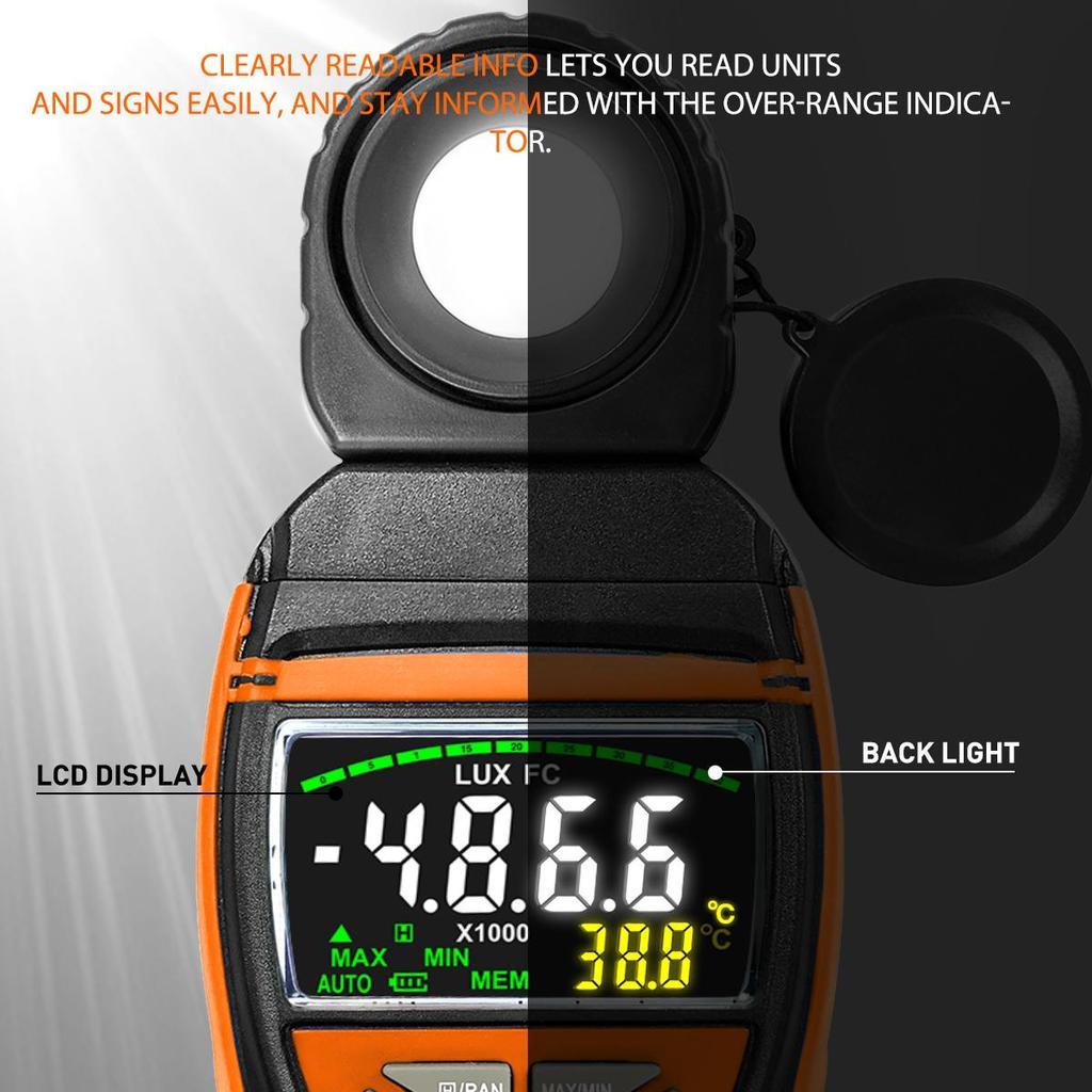 Digitales Luxmeter 0,1-400.000 Lux, 270° drehbarer Lichtdetektor mit Hintergrundbeleuchtung – für Fotografie, Pflanzen und industrielle Nutzung