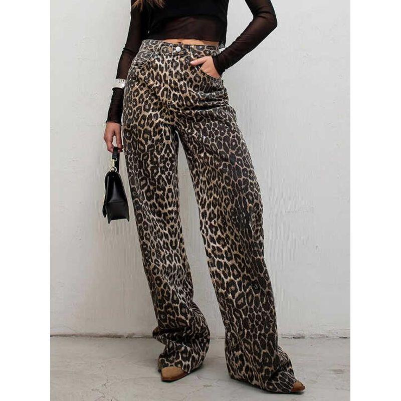 Leopard Print Casual Pants Fashion Sexy Street Style High Waist Straight-leg Leopard Print Casual Pants