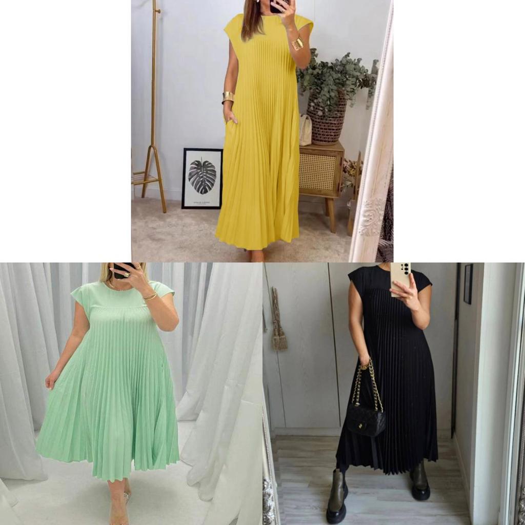 Elegant Summer Dress For Women With High Waist Pockets In Polyester Fabric For Office Wear