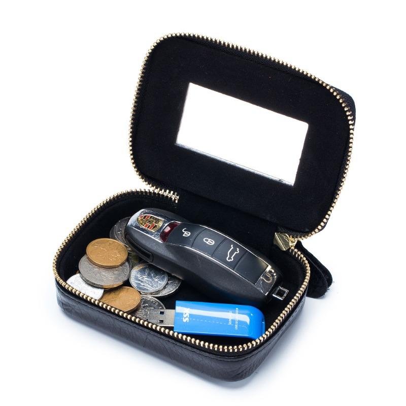 Mini leather lipstick bag with mirror cowhide cosmetic bag change bag earphone bag women's fashion coin bag storage bag