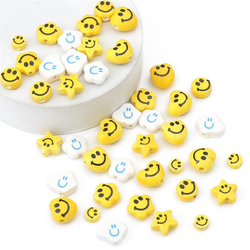 5pcs/Bag Smile Beads Ceramic Porcelain Clouds Hearts Stars Round Beads Charm For DIY Bracelet Jewelry Making Accessories