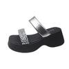 2025 summer new fashionable running water diamond outer wear versatile thick-soled cool slippers muffin bottom beach shoes