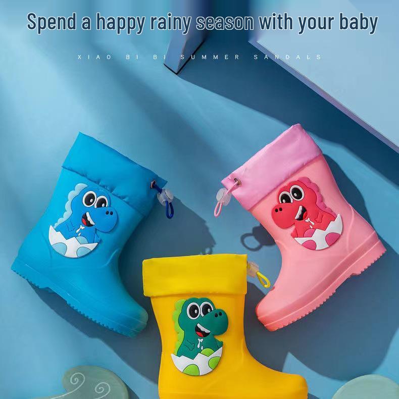 Girls' Korean Style Non-Slip Cartoon Rain Boots, Ages 7-12, Waterproof with Drawstring for Toddlers and Kindergarten