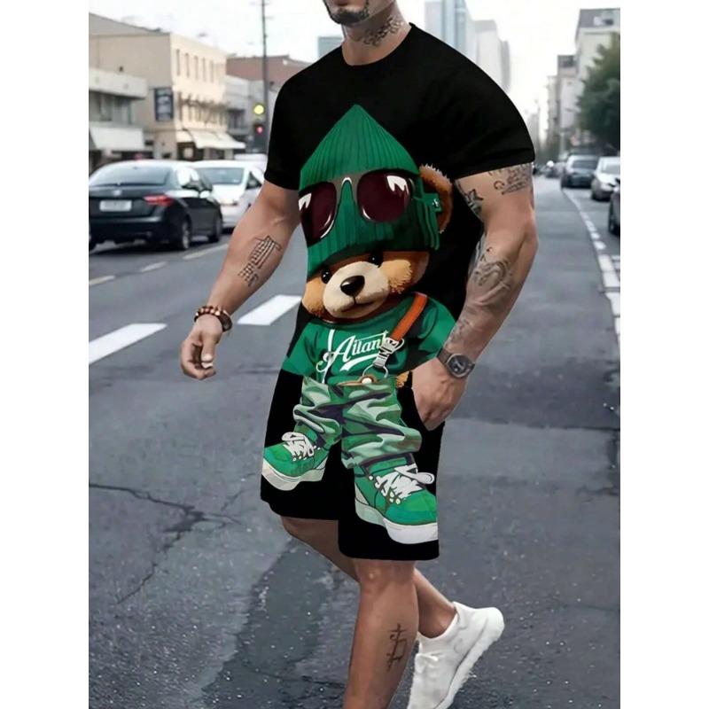 Simple Marble 3D Print Summer Casual Men's Crewneck Top And Shorts Urban Street Fashion Men's Suit Everyday Casual Comfort