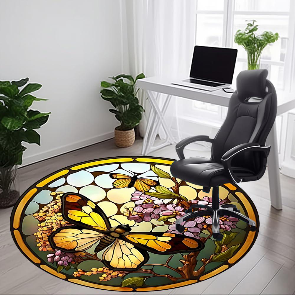 1pc Butterfly Stained Glass Chair Carpet for Office Non-Slip, Machine Washable Rug for Office - Holiday DecorMachine Made Yy251029086