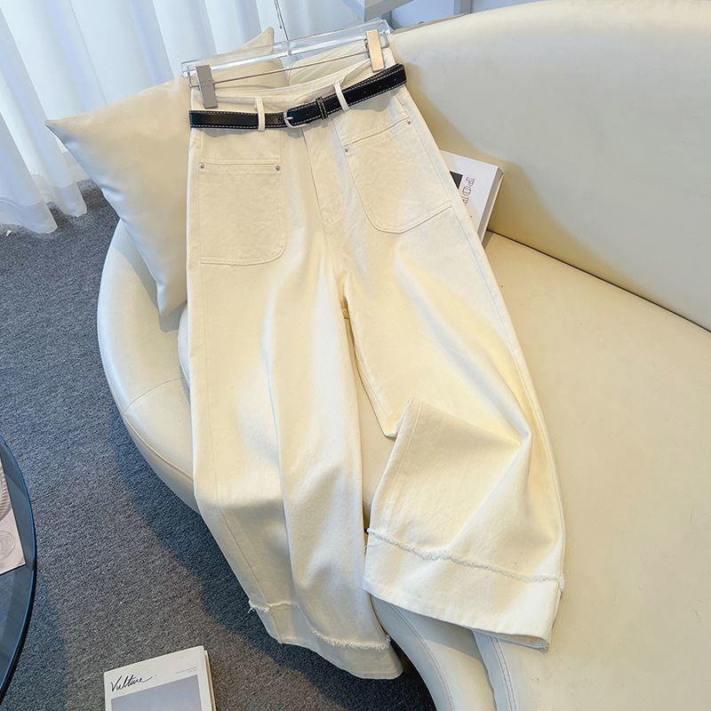 Women's New Loose Wide-Leg Petite Denim Jeans - Spring Solid Color Nine-Point Style 2218