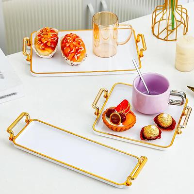 Rectangular Cosmetics Storage Tray Light Luxury Tray Ins Style Tea Tray Kitchen Home Tray Handle for Living Room Coffee Shop