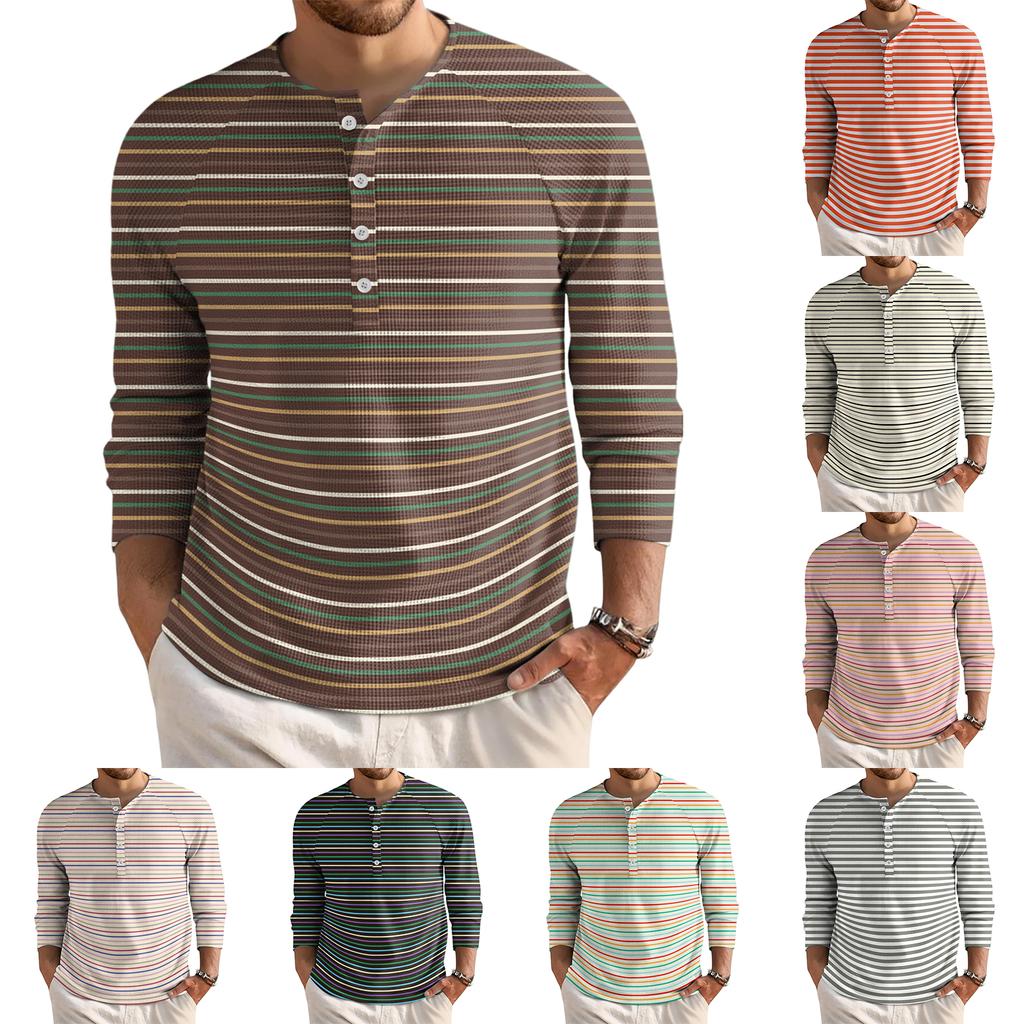 Herre Løs Casual Langermet Topp med Knapper og Krage