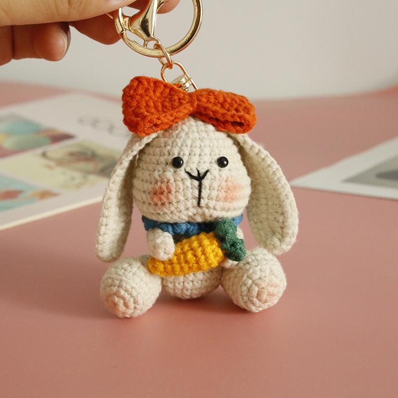 Handmaking Crochet Rabbit Doll Keychain For Gifts Cute Animal Doll Crochet Keychains Knitting Kitten Keyrings Custom