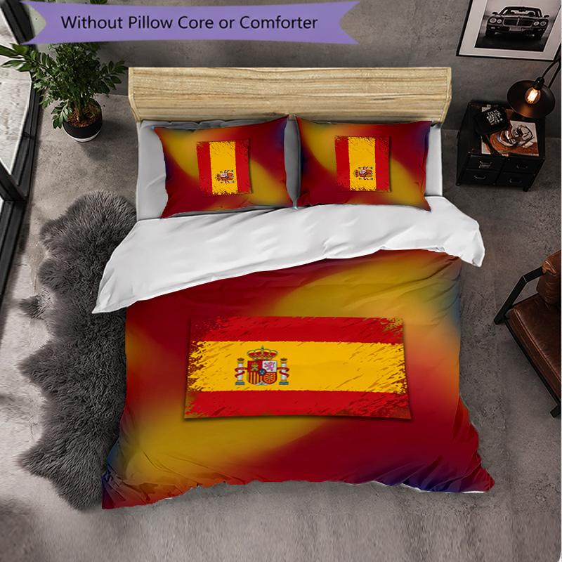 Ensemble de literie 3 pièces motif football Espagne Housse de couette douce en microfibre avec taies d'oreiller pour chambre à coucher