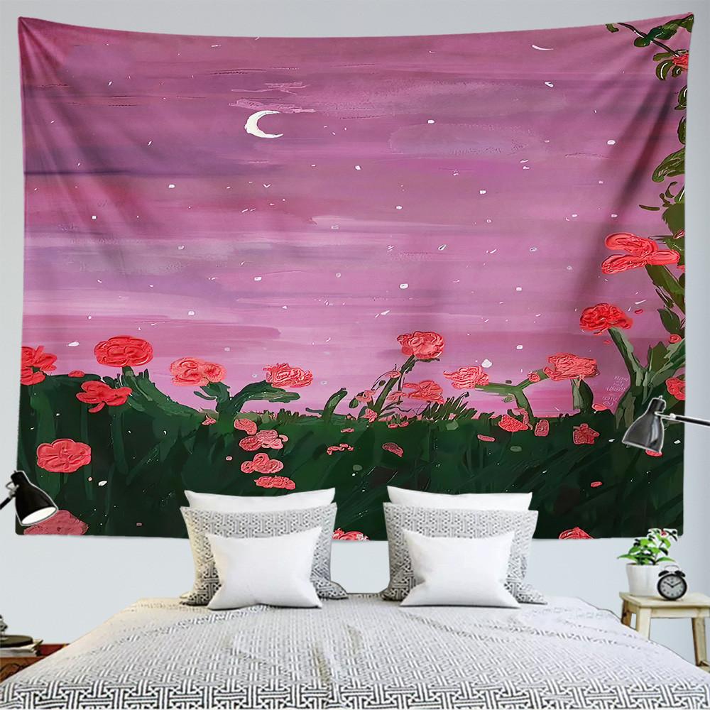 Oil painting landscape tapestry moon cloud wall hanging Kawaii room hippie land girl bedroom aesthetic tapestry decoration