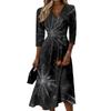Women's Casual Three-Quarter Sleeve V-Neck Dress with Back Zipper for Stylish Everyday Wear