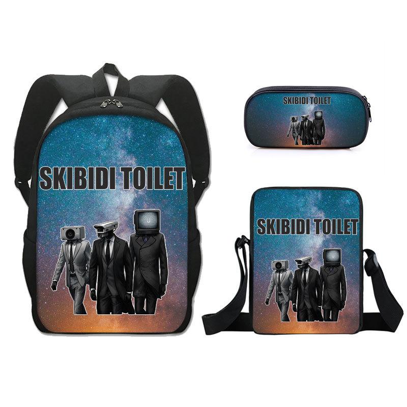 Klassisch Neuheit skibidi Toilette 3D Druck 3 Stück/Set Schüler Schultaschen Laptop Tagesrucksack Rucksack Schräge Umhängetasche Federmäppchen