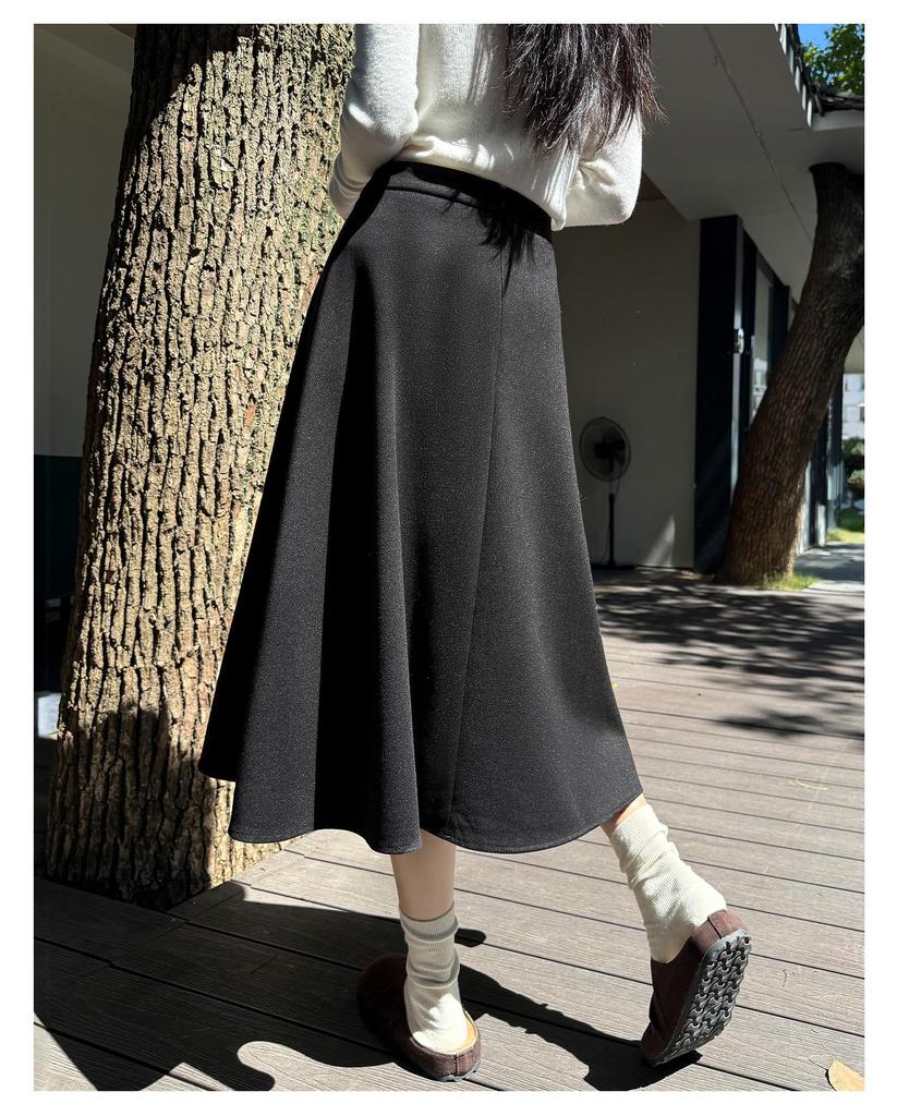 2025 New College Style Black A-Line Wool Skirt - Autumn/Winter Pear-Shaped Exclusive