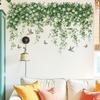 Green Leaves & Vines Wall Mural with Daisies and Birds Sticker for Living Room