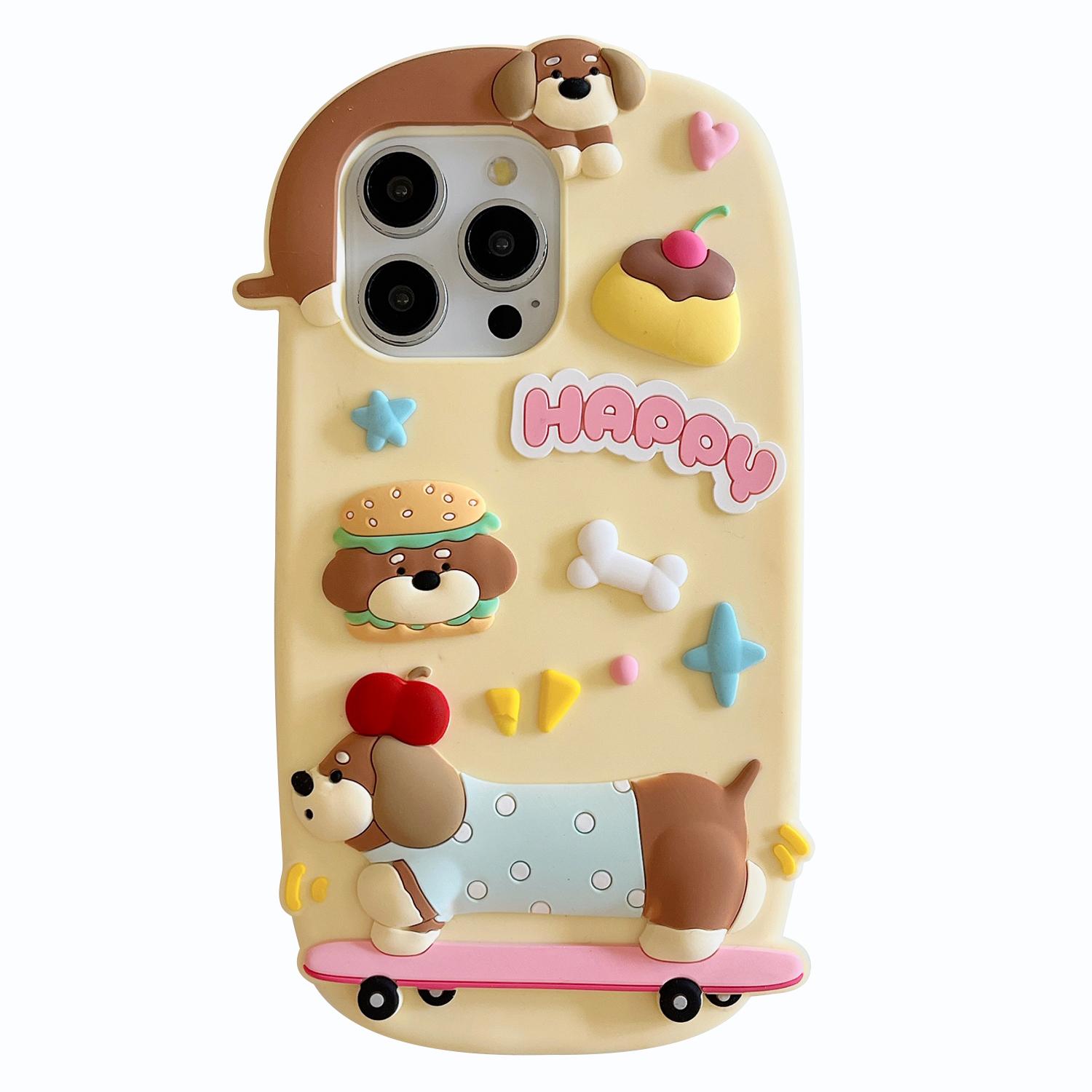 

For iPhone 16 Pro Max Silicone Case Cute Skateboarding Dachshund Design Shockproof Phone Back Cover A
