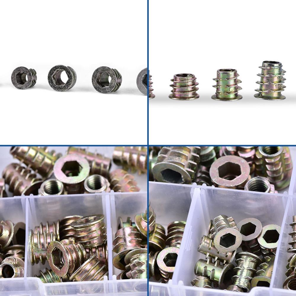 70pcs Hex Socket Threaded Insert Nuts Assortment Kit Screw in Nut Inserts Woodworking