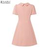 ZANZEA Damen Casual Sommerkleid mit quadratischem Ausschnitt, kurzen Ärmeln und A-Linien-Schnitt