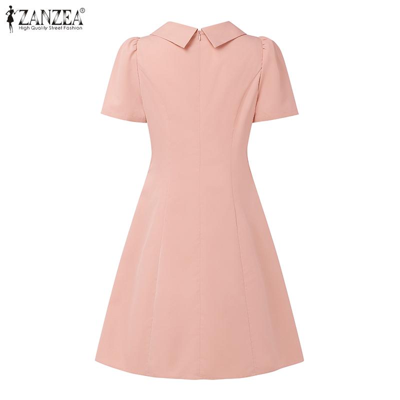 ZANZEA Damen Casual Sommerkleid mit quadratischem Ausschnitt, kurzen Ärmeln und A-Linien-Schnitt