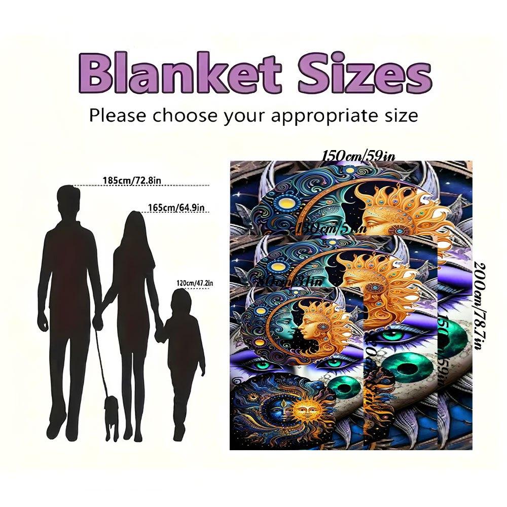 "Colorful Sun & Moon Face Mandala Art Print"Blanket Flannel Throw Blanket for Sofa, Bed, Travel, Camping, Office