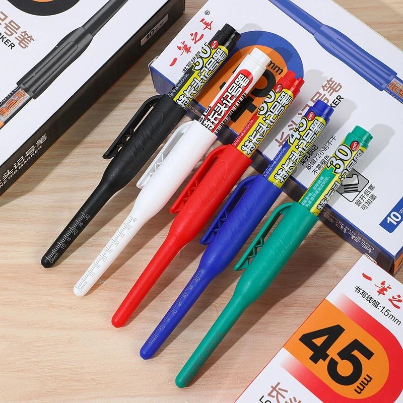 1Pcs 45Mm Extra-Long Nib Oil-Based Marker, Refillable, Black, For Deep Hole Line Marking On Wood, Tile, Construction Site
