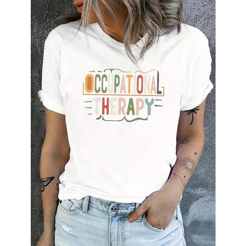 Women's Occupational Therapy Print Short Sleeve Crew Neck Summer Casual Tee