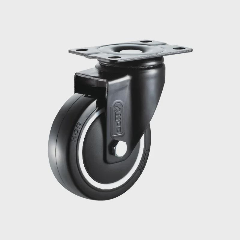 Houde HOD Heavy-Duty Silent Trolley Casters, 3-5 Inch, Black Polyurethane, Wear-Resistant Universal Wheels