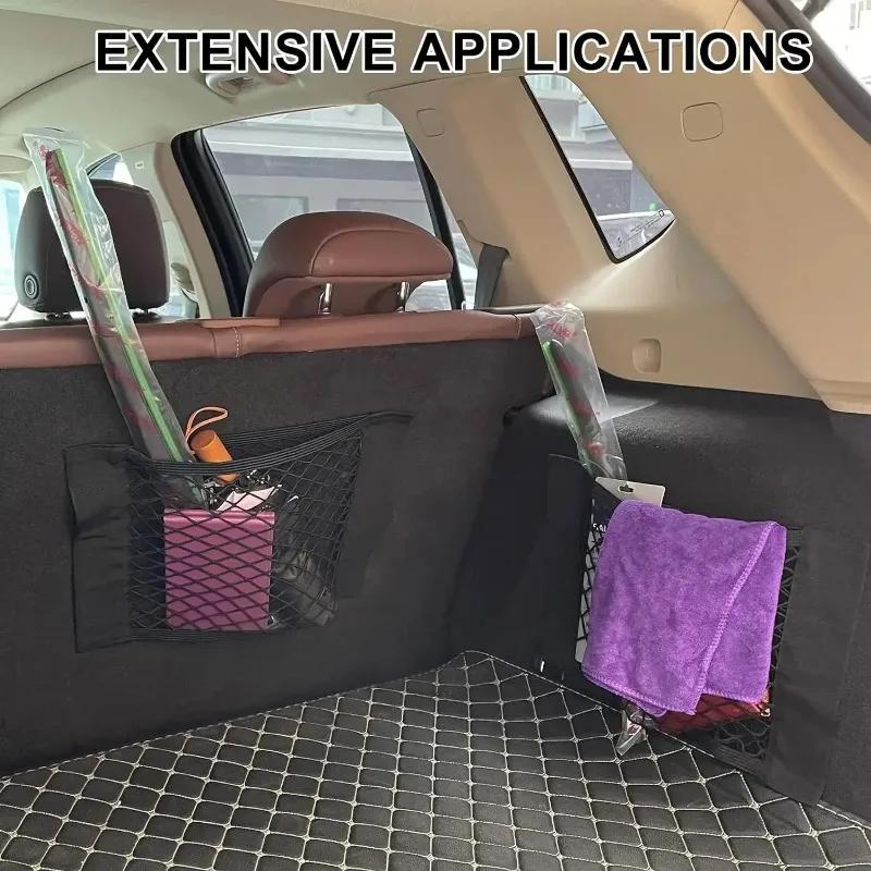 Car Storage Mesh Seat Elastic Storage Velcro Storage Bag Trunk Mesh Elastic Storage Bag Storage Organizing Bag Car Accessories