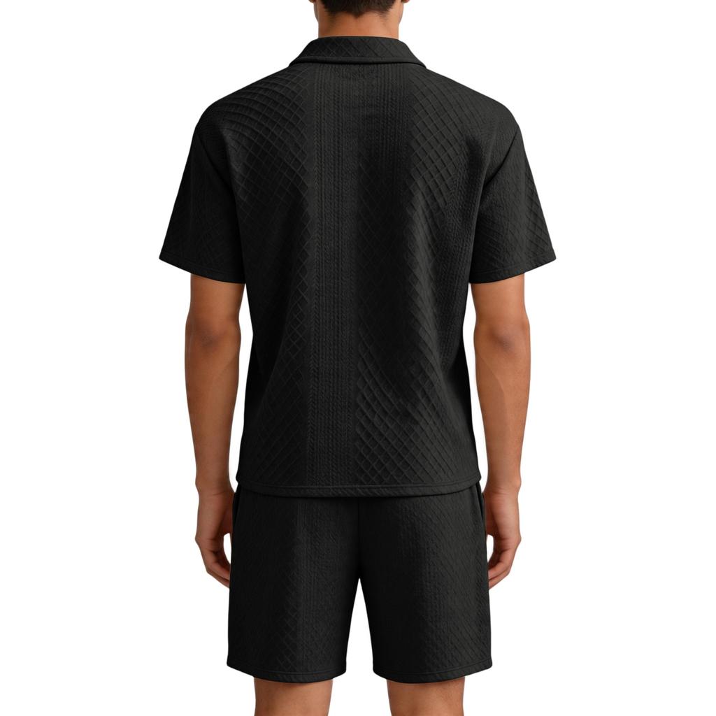 Men Short Sleeve Polo Shirt and Shorts Set Pattern Relaxed Fit Lightweight Two Piece Outfit