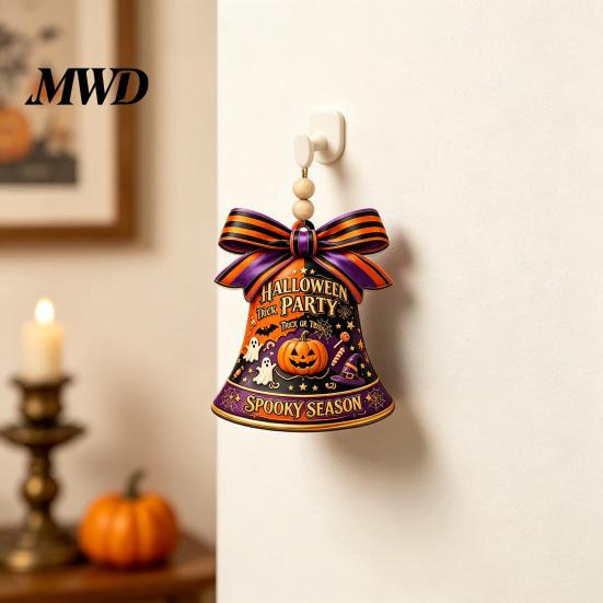 Reusable Party Decor Halloween USA Liberty Bell Ornament, 2D Acrylic Spooky Pumpkin Durable Decorative Ghost Hanging Decoration for Wall Door Home