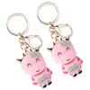 2Pcs Keychain Pendant Cartoon DiamondStudded Resin Small Cow Shape Metal Key   Decoration(White )