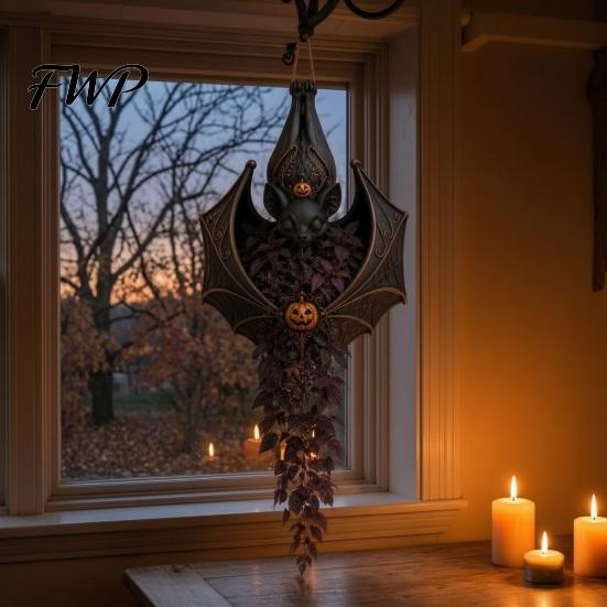 Mysterious Garden Hanging Planter Halloween for Indoor Outdoor Use, Gothic Bat Cat Witch Raven Decorative Flower Basket Plant Pot Holder, Spooky Wall