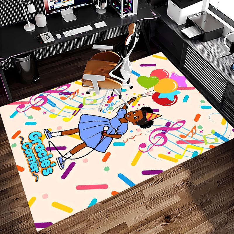 1pc Gracie's Corner Print Area Rug - Soft, Washable Non-Slip Indoor Mat for Office Chairs, Living Room, Home Office Decorative Rug