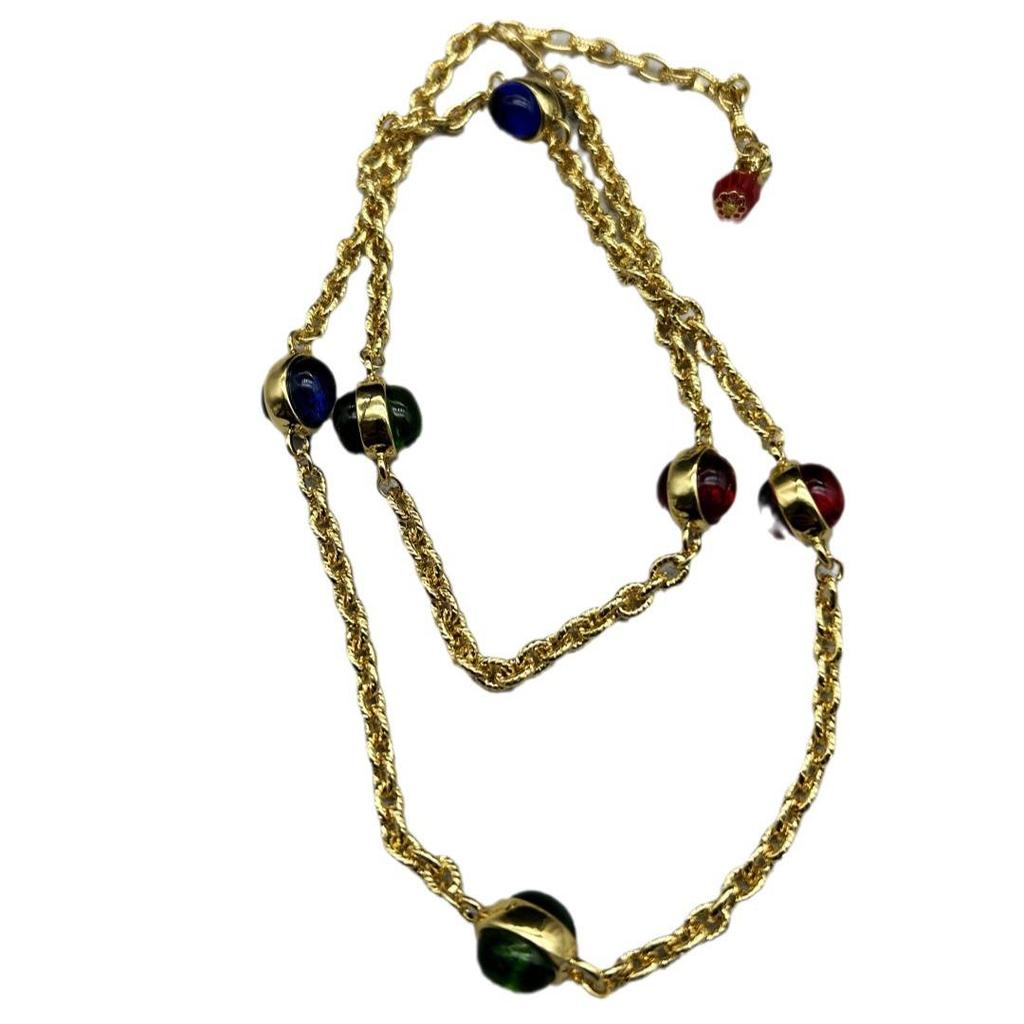 Vintage Baroque Double-Sided Long Glass Bead Necklace for Women